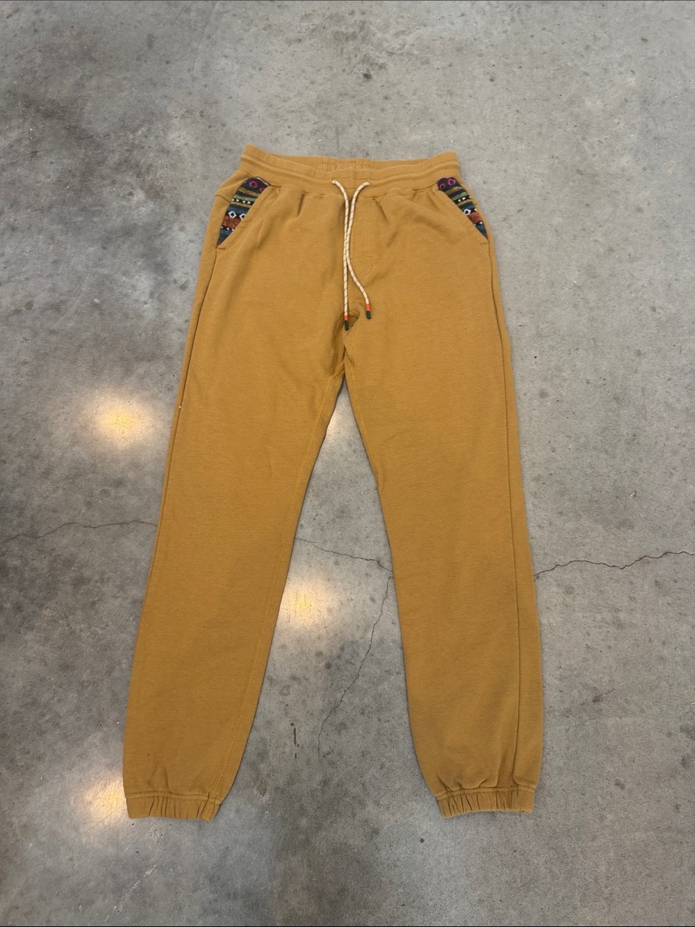 Howler Brothers Fleece Jogger Sweatpant Tan Aztec Trim Men's S